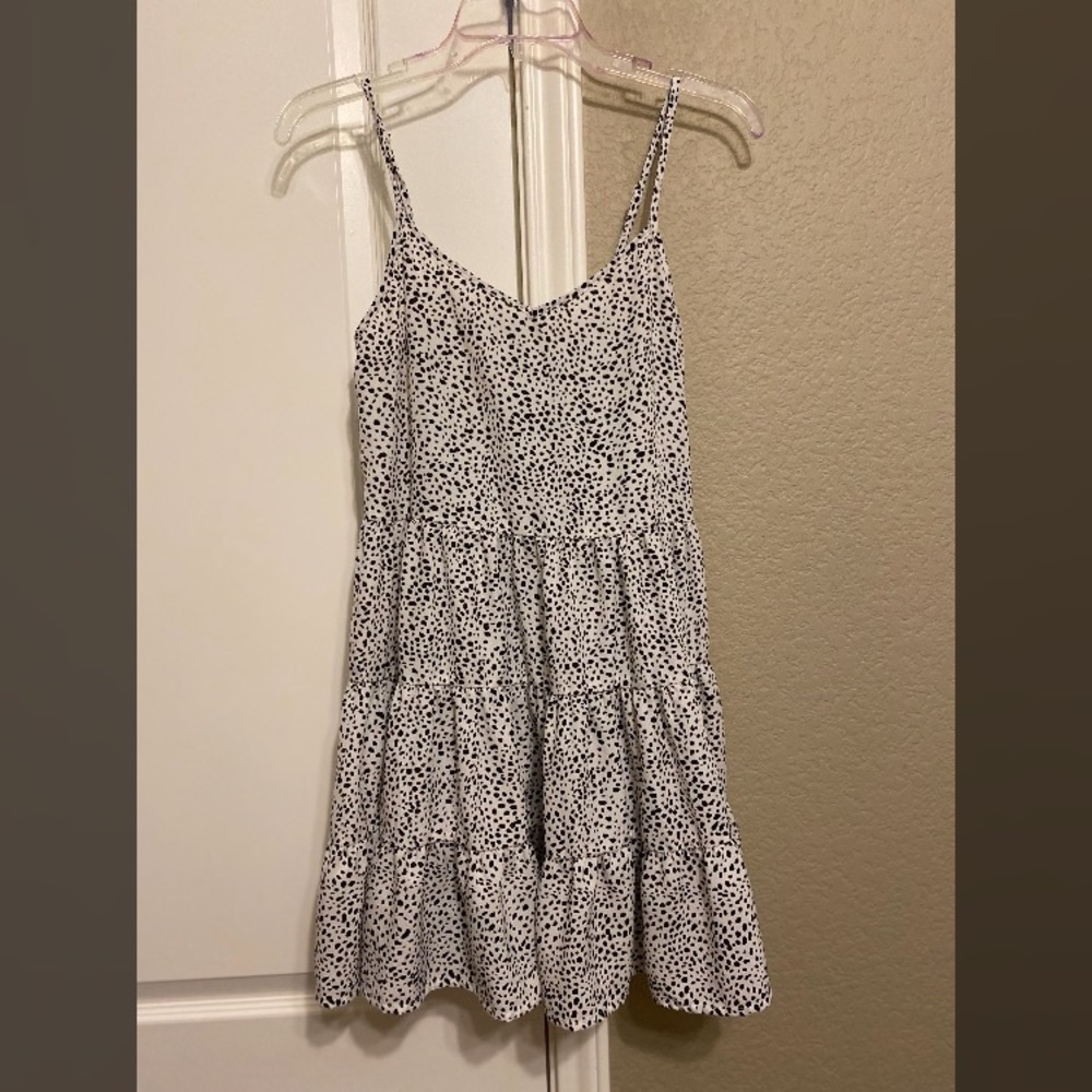 Spaghetti Strap White & Black Dotted Tiered Sundress